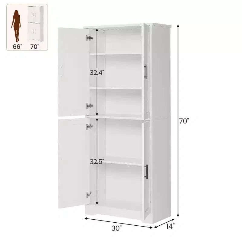 Meuble de rangement haut de cuisine de 70 po - Rangement autonome à 4 portes avec étagères réglables, grande armoire utilitaire pour salle à manger, salle de bain et salon