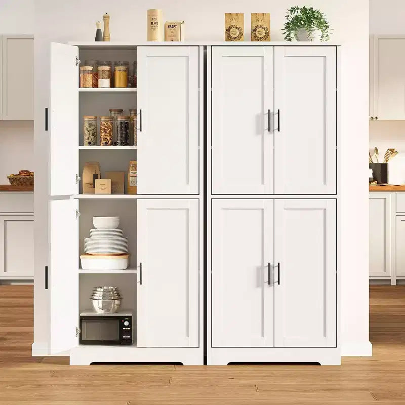 Meuble de rangement haut de cuisine de 70 po - Rangement autonome à 4 portes avec étagères réglables, grande armoire utilitaire pour salle à manger, salle de bain et salon