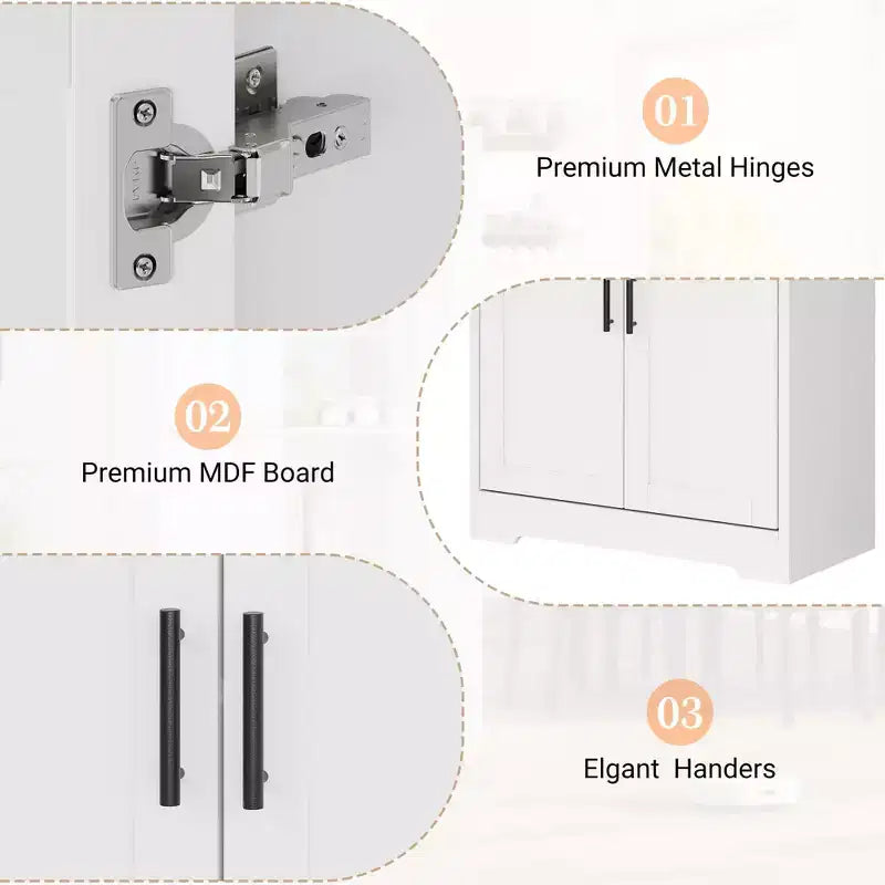 Meuble de rangement haut de cuisine de 70 po - Rangement autonome à 4 portes avec étagères réglables, grande armoire utilitaire pour salle à manger, salle de bain et salon