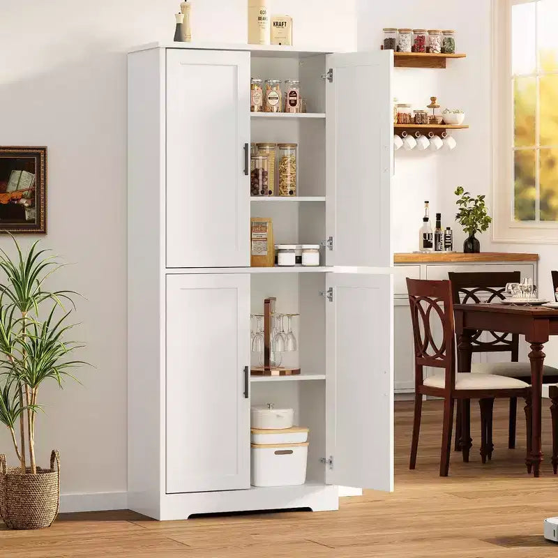 Meuble de rangement haut de cuisine de 70 po - Rangement autonome à 4 portes avec étagères réglables, grande armoire utilitaire pour salle à manger, salle de bain et salon