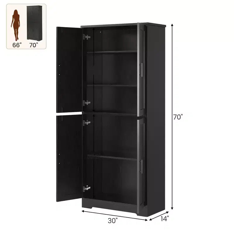 Meuble de rangement haut de cuisine de 70 po - Rangement autonome à 4 portes avec étagères réglables, grande armoire utilitaire pour salle à manger, salle de bain et salon