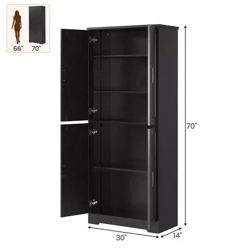Meuble de rangement haut de cuisine de 70 po - Rangement autonome à 4 portes avec étagères réglables, grande armoire utilitaire pour salle à manger, salle de bain et salon