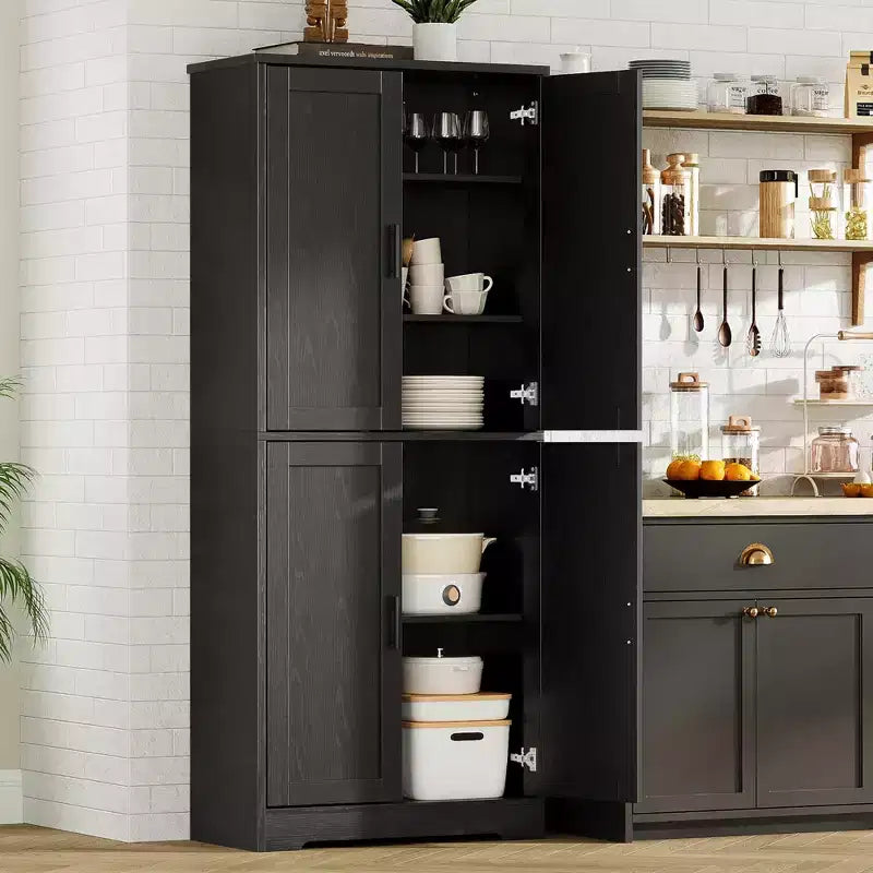 Meuble de rangement haut de cuisine de 70 po - Rangement autonome à 4 portes avec étagères réglables, grande armoire utilitaire pour salle à manger, salle de bain et salon