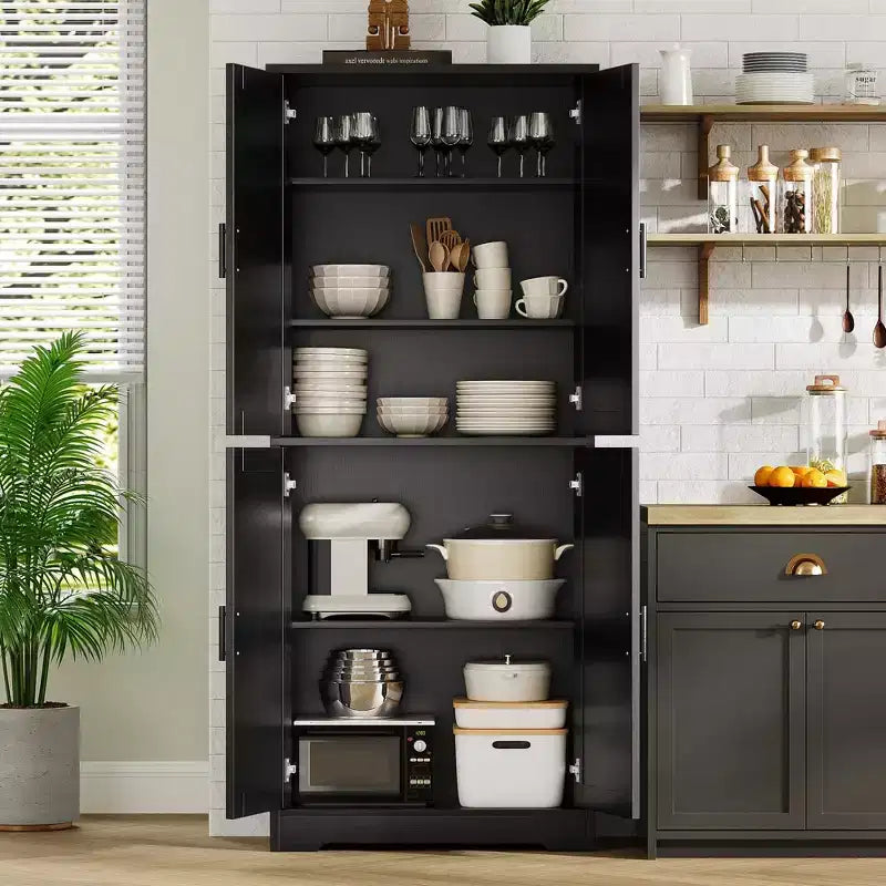 Meuble de rangement haut de cuisine de 70 po - Rangement autonome à 4 portes avec étagères réglables, grande armoire utilitaire pour salle à manger, salle de bain et salon