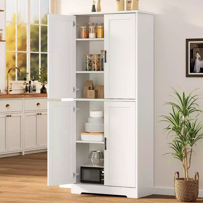 Meuble de rangement haut de cuisine de 70 po - Rangement autonome à 4 portes avec étagères réglables, grande armoire utilitaire pour salle à manger, salle de bain et salon