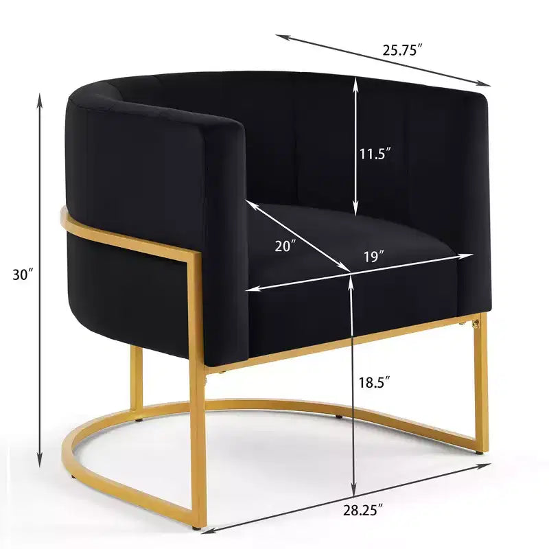Fauteuil d'appoint en velours avec coussin, pieds en métal doré, dossier incurvé, chaise de coiffeuse tapissée, chaise de loisirs pour la maison