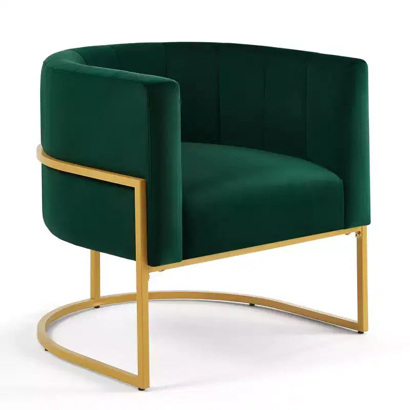 Fauteuil d'appoint en velours avec coussin, pieds en métal doré, dossier incurvé, chaise de coiffeuse tapissée, chaise de loisirs pour la maison