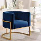 Fauteuil d'appoint en velours avec coussin, pieds en métal doré, dossier incurvé, chaise de coiffeuse tapissée, chaise de loisirs pour la maison