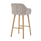 Tabourets de bar Zeus & Ruta en lin moderne rembourrés, lot de 2 avec dossier, accoudoirs et pieds en bois, hauteur îlot de cuisine