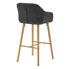 Tabourets de bar Zeus & Ruta en lin moderne rembourrés, lot de 2 avec dossier, accoudoirs et pieds en bois, hauteur îlot de cuisine