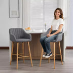 Tabourets de bar Zeus & Ruta en lin moderne rembourrés, lot de 2 avec dossier, accoudoirs et pieds en bois, hauteur îlot de cuisine