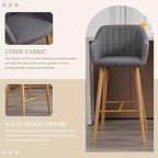 Tabourets de bar Zeus & Ruta en lin moderne rembourrés, lot de 2 avec dossier, accoudoirs et pieds en bois, hauteur îlot de cuisine