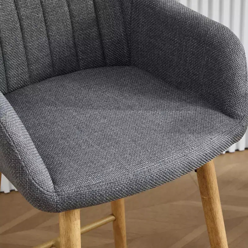 Tabourets de bar Zeus & Ruta en lin moderne rembourrés, lot de 2 avec dossier, accoudoirs et pieds en bois, hauteur îlot de cuisine