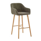 Tabourets de bar Zeus & Ruta en lin moderne rembourrés, lot de 2 avec dossier, accoudoirs et pieds en bois, hauteur îlot de cuisine