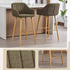 Tabourets de bar Zeus & Ruta en lin moderne rembourrés, lot de 2 avec dossier, accoudoirs et pieds en bois, hauteur îlot de cuisine