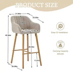 Tabourets de bar Zeus & Ruta en lin moderne rembourrés, lot de 2 avec dossier, accoudoirs et pieds en bois, hauteur îlot de cuisine
