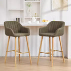 Tabourets de bar Zeus & Ruta en lin moderne rembourrés, lot de 2 avec dossier, accoudoirs et pieds en bois, hauteur îlot de cuisine