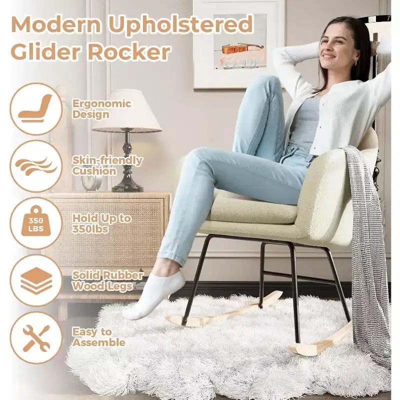 Fauteuil à bascule rembourré Acekool avec dossier haut, siège moelleux, pour salon ou chambre de bébé