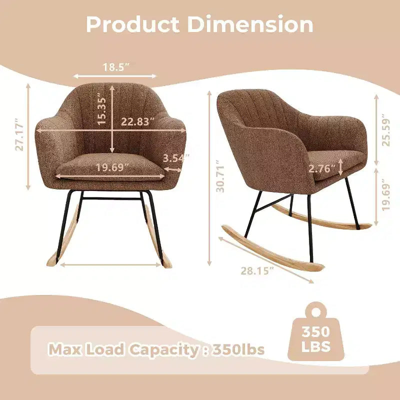 Fauteuil à bascule rembourré Acekool avec dossier haut, siège moelleux, pour salon ou chambre de bébé