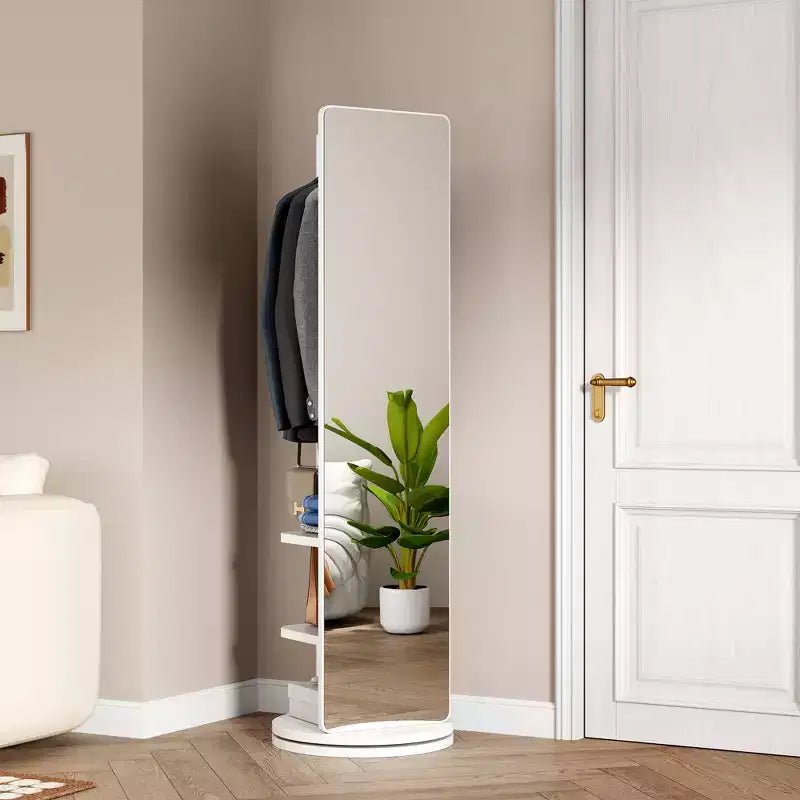 Miroir pleine longueur multifonctionnel 360 rotatif 66x14 avec patère et porte-manteau, miroir en bois massif pour chambre et salon