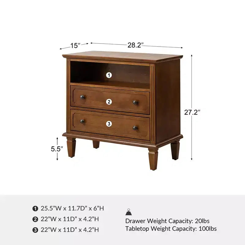 Davide 2 - Table de chevet en bois massif avec tiroir Table d'appoint de style transitionnel Lot de 2 | KARAT HOME
