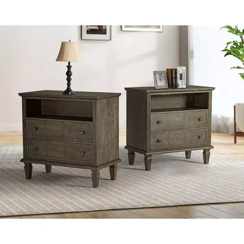 Davide 2 - Table de chevet en bois massif avec tiroir Table d'appoint de style transitionnel Lot de 2 | KARAT HOME