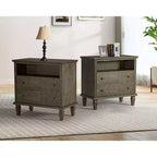 Davide 2 - Table de chevet en bois massif avec tiroir Table d'appoint de style transitionnel Lot de 2 | KARAT HOME
