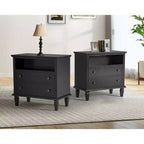 Davide 2 - Table de chevet en bois massif avec tiroir Table d'appoint de style transitionnel Lot de 2 | KARAT HOME
