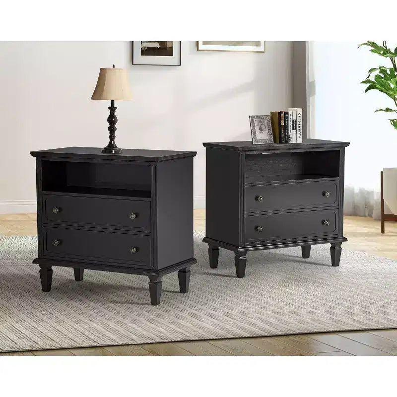 Davide 2 - Table de chevet en bois massif avec tiroir Table d'appoint de style transitionnel Lot de 2 | KARAT HOME