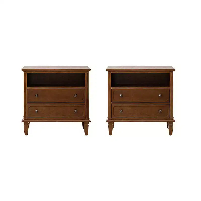 Davide 2 - Table de chevet en bois massif avec tiroir Table d'appoint de style transitionnel Lot de 2 | KARAT HOME