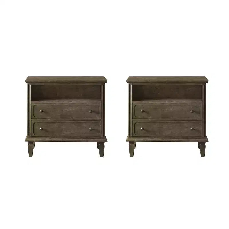 Davide 2 - Table de chevet en bois massif avec tiroir Table d'appoint de style transitionnel Lot de 2 | KARAT HOME