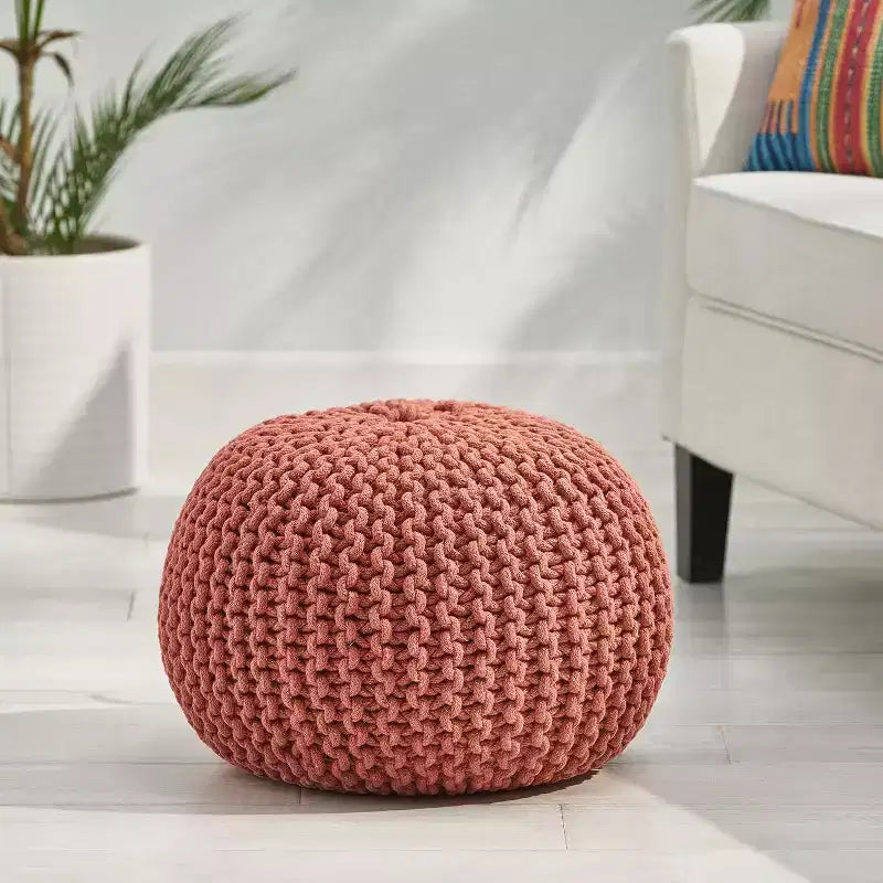 Pouf en tricot Okak, pouf rond, chaise de sol confortable pour salon, chambre, dortoir, aucun assemblage requis
