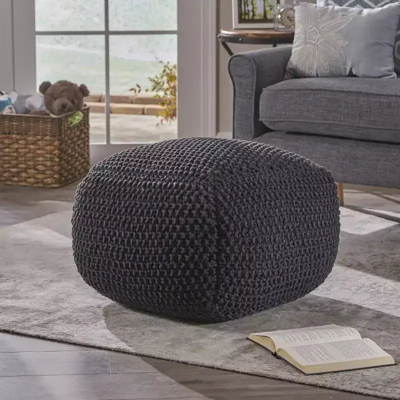 Pouf en tricot Okak, pouf rond, chaise de sol confortable pour salon, chambre, dortoir, aucun assemblage requis