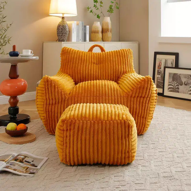 Grand pouf Okak avec ottoman, canapé de sol, fauteuil lounge avec accoudoirs, pouf gamer pour adultes pour salon