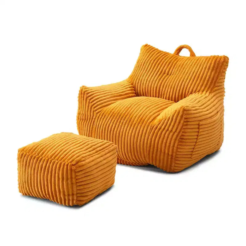 Grand pouf Okak avec ottoman, canapé de sol, fauteuil lounge avec accoudoirs, pouf gamer pour adultes pour salon