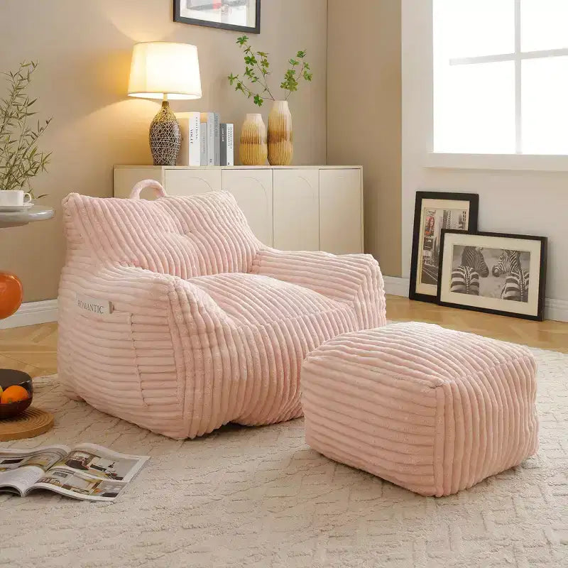 Grand pouf Okak avec ottoman, canapé de sol, fauteuil lounge avec accoudoirs, pouf gamer pour adultes pour salon