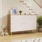 Commode à 6 tiroirs pour chambre à coucher, commode en bois de 120 cm de large avec poignées à barre, organisateur de rangement pour vêtements, meuble TV pour salon