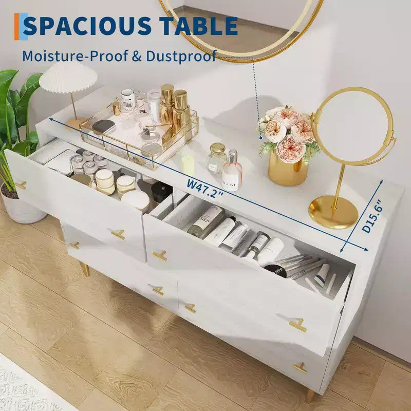 Commode à 6 tiroirs pour chambre à coucher, commode en bois de 120 cm de large avec poignées à barre, organisateur de rangement pour vêtements, meuble TV pour salon