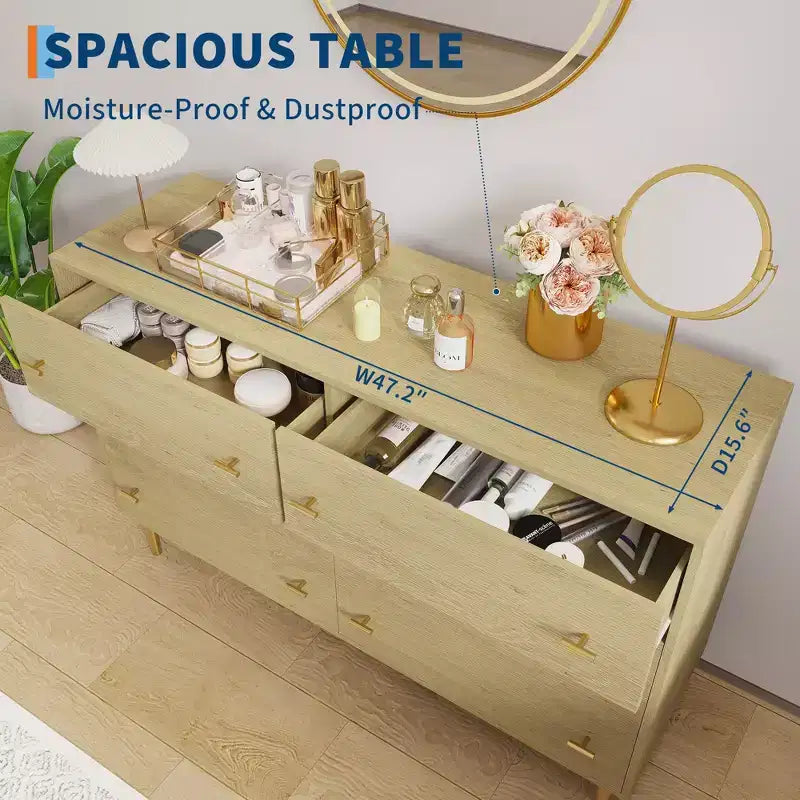 Commode à 6 tiroirs pour chambre à coucher, commode en bois de 120 cm de large avec poignées à barre, organisateur de rangement pour vêtements, meuble TV pour salon