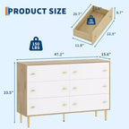 Commode à 6 tiroirs pour chambre à coucher, commode en bois de 120 cm de large avec poignées à barre, organisateur de rangement pour vêtements, meuble TV pour salon