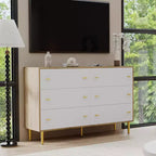 Commode à 6 tiroirs pour chambre à coucher, commode en bois de 120 cm de large avec poignées à barre, organisateur de rangement pour vêtements, meuble TV pour salon