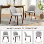 Lot de 2 chaises de salle à manger rembourrées avec coussins épais, chaises modernes en tissu de lin avec pieds en bois pour cuisine, salle à manger ou salon