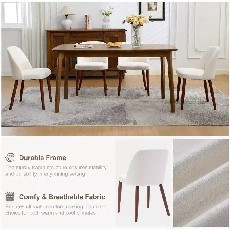 Lot de 2 chaises de salle à manger rembourrées avec coussins épais, chaises modernes en tissu de lin avec pieds en bois pour cuisine, salle à manger ou salon