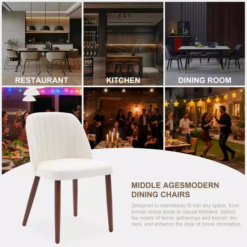Lot de 2 chaises de salle à manger rembourrées avec coussins épais, chaises modernes en tissu de lin avec pieds en bois pour cuisine, salle à manger ou salon