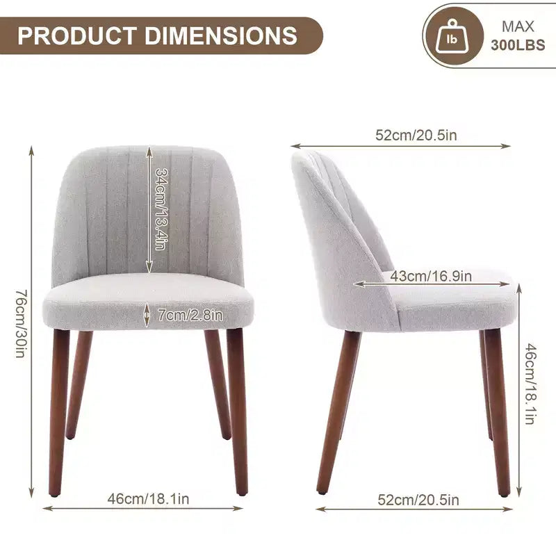 Lot de 2 chaises de salle à manger rembourrées avec coussins épais, chaises modernes en tissu de lin avec pieds en bois pour cuisine, salle à manger ou salon