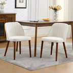 2 Pack Upholstered Dining Chairs with Thick Cushions, Modern Linen Fabric Chairs with Wood Legs for Kitchen, Dining Room, or Living Room