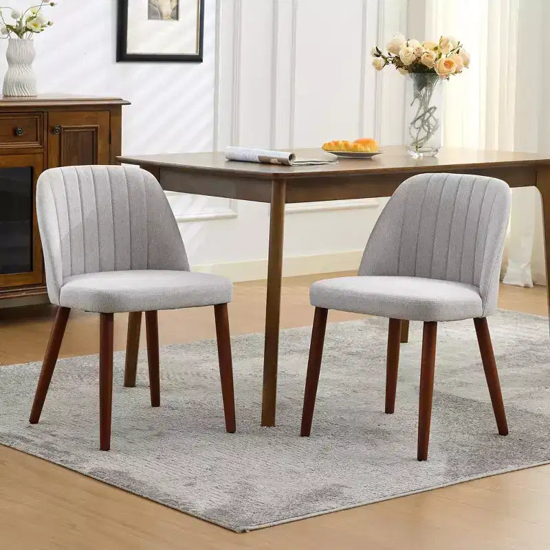 Lot de 2 chaises de salle à manger rembourrées avec coussins épais, chaises modernes en tissu de lin avec pieds en bois pour cuisine, salle à manger ou salon