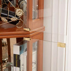 Vitrine d'angle en verre éclairée, Vitrine d'angle pour salon, Armoire à curiosités, Collection d'antiquités, Rangement de verres à vin/bar