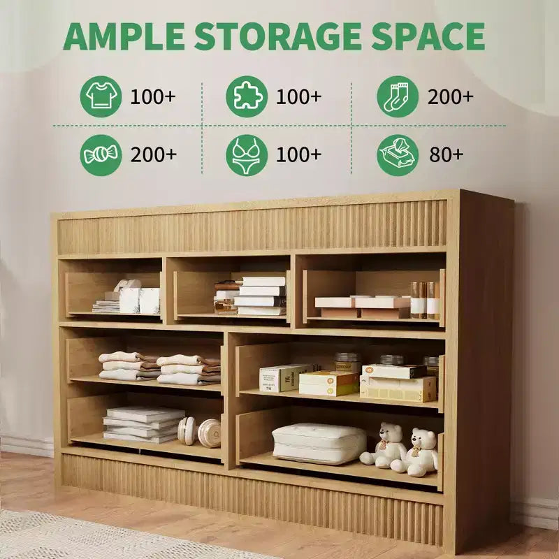 Commode à 6/7 tiroirs pour chambre à coucher, commode en bois cannelé, organiseur de rangement moderne en chêne pour salon, couloir, entrée
