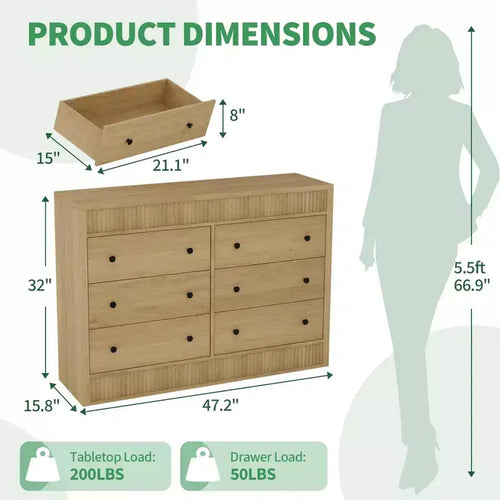 Commode à 6/7 tiroirs pour chambre à coucher, commode en bois cannelé, organiseur de rangement moderne en chêne pour salon, couloir, entrée